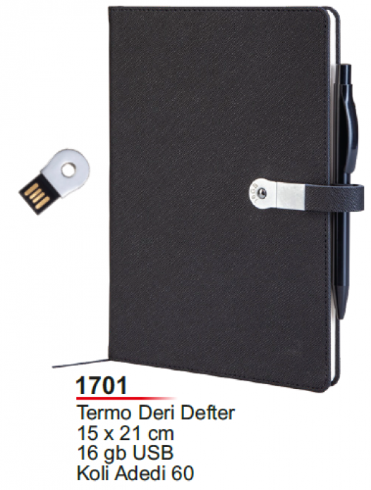 1701 Termo Deri Defter, 16 gb Usb'li