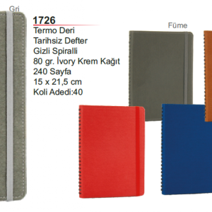 1726 Termo Deri Gizli Spiralli Defter